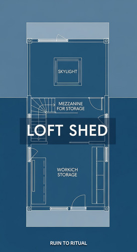 Vertical Pintereststyle image showing a container shed floor plan with mezzanine storage and skyligh.jpg