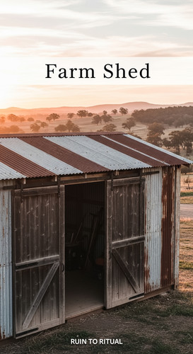 Vertical Pintereststyle image showing a rustic container shed with barn doors and corrugated steel w.jpg