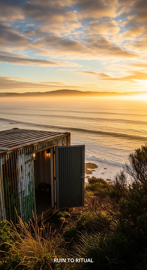 Vertical Pintereststyle image showing a container shed in coastal area with ocean backdrop and cinem.jpg