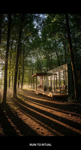 Beautiful container shed in forest path cinematic view.jpg