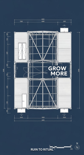 Container shed plan with greenhouse roof text overlay Grow More.jpg