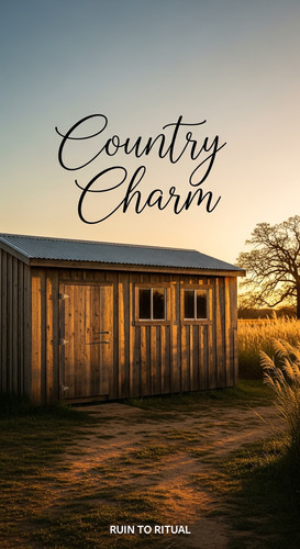Container shed with rustic siding text overlay Country Charm.jpg