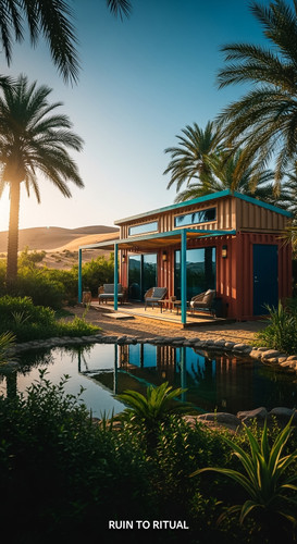 Beautiful container shed in desert oasis cinematic view.jpg
