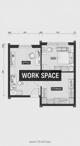 Container shed plan with office and storage text overlay Work Space.jpg