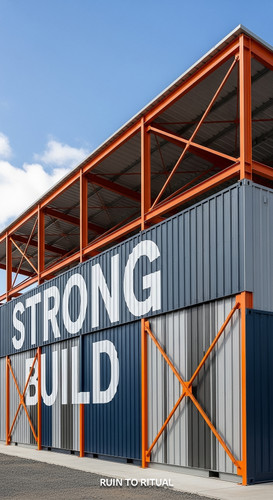 Container shed with steel beams text overlay Strong Build.jpg