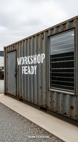 Container shed with industrial look text overlay Workshop Ready.jpg
