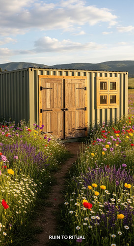 Beautiful container shed in meadow with wildflowers.jpg