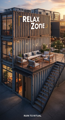 Container shed with rooftop deck text overlay Relax Zone.jpg