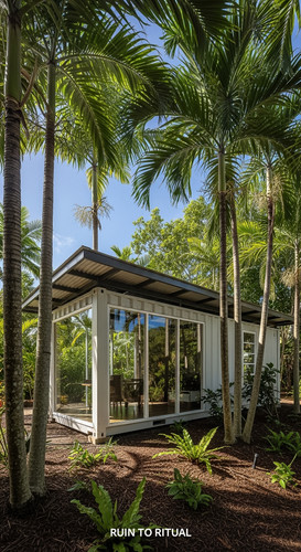 Modern container shed in tropical setting palm trees.jpg