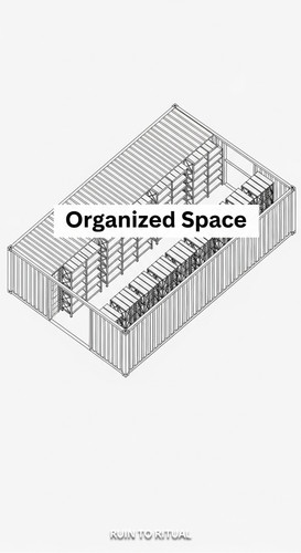 Container shed plan with storage racks text overlay Organized Space.jpg