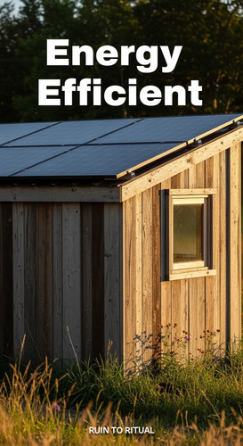 Vertical Pintereststyle image showing a container shed with rustic siding and solar roof Overlay tex.jpg