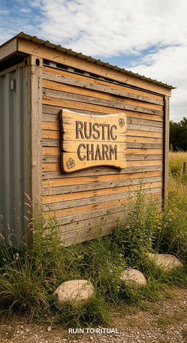 Shipping container shed with wood cladding text overlay Rustic Charm.jpg