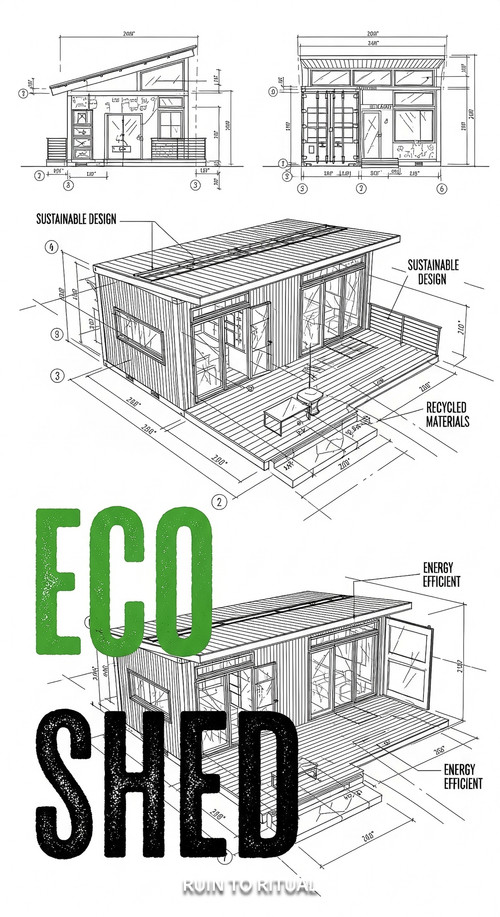 Modern shipping container shed design blueprint style text overlay Eco Shed.jpg
