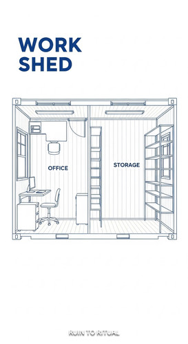 Vertical Pintereststyle image showing a container shed blueprint with office and storage layout Over.jpg