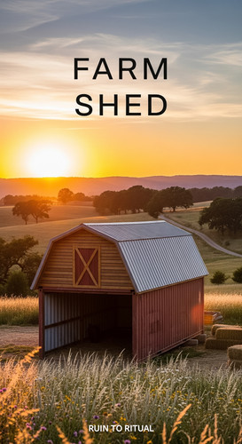 Vertical Pintereststyle image showing a rustic container shed with barnstyle roof Overlay text reads.jpg