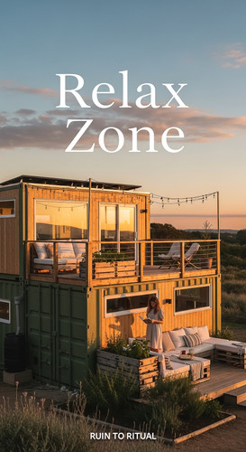 Vertical Pintereststyle image showing a container shed with rooftop deck and ecofriendly design Over.jpg