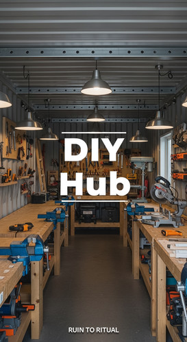 Vertical Pintereststyle image showing a container shed with workshop benches and steel beams Overlay.jpg