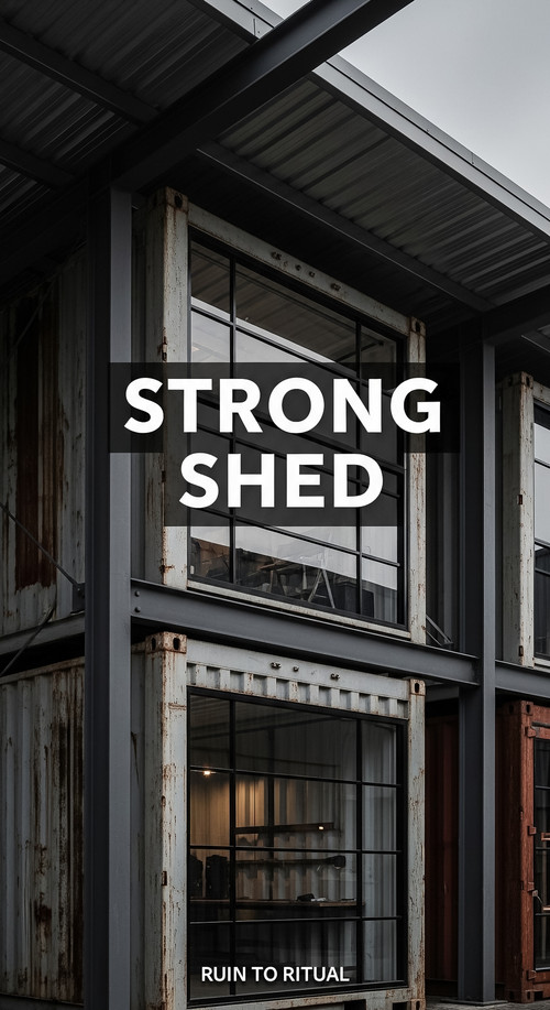 Vertical Pintereststyle image showing a container shed with steel beams and industrial design Overla.jpg