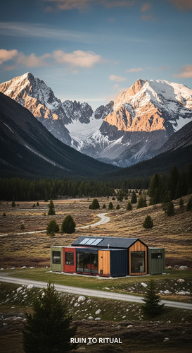 Vertical Pintereststyle image showing a container shed in mountain valley with cinematic wide shot N.jpg