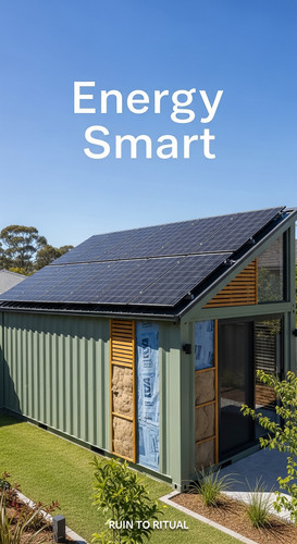 Vertical Pintereststyle image showing a container shed with solar panels and eco insulation Overlay .jpg