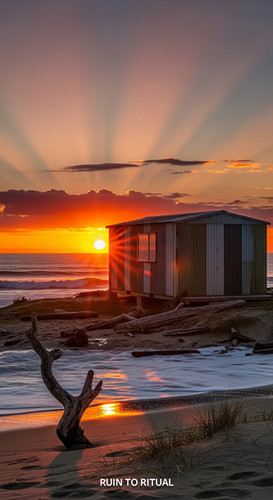 Vertical Pintereststyle image showing a container shed in coastal area with cinematic sunrise No tex.jpg