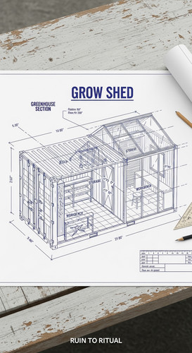 Container shed plan with greenhouse roof text overlay Grow Shed.jpg