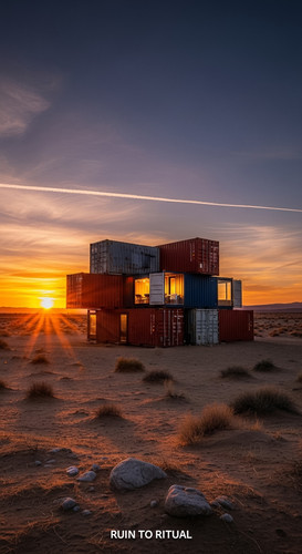 Beautiful container shed in desert cinematic sunset view.jpg