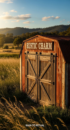 Container shed with barn doors text overlay Rustic Charm.jpg