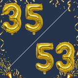 40 Inch Big Gold Large Number 35 53 Mylar Foil Balloon For Helium &amp; Air Filled Premium Self Seal Bal