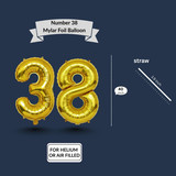 40 Inch Big Gold Large Number 38 Mylar Foil Balloon For Helium &amp; Air Filled Premium Self Seal Balloo