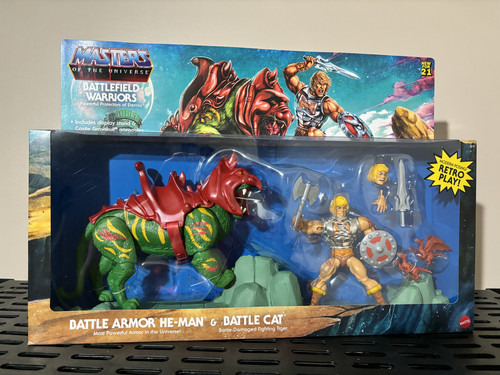 ORIGINS BATTLE DAMAGE HE-MAN AND BATTLECAT MISB $60