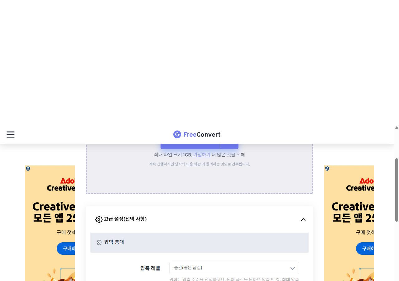 FreeConvert 고급 설정