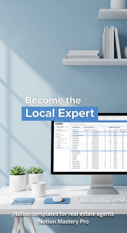 Minimalist workspace with a clean blue and white aesthetic screen showing a detailed Notion database.jpg