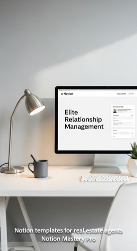 Minimalist workspace with a white desk and a large monitor showing a Notion client CRM Overlay Elite.jpg