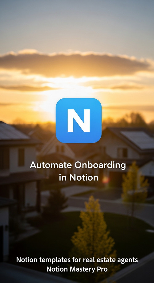 Sunrise over a modern suburban neighborhood blurred background with a prominent Notion icon Overlay .jpg