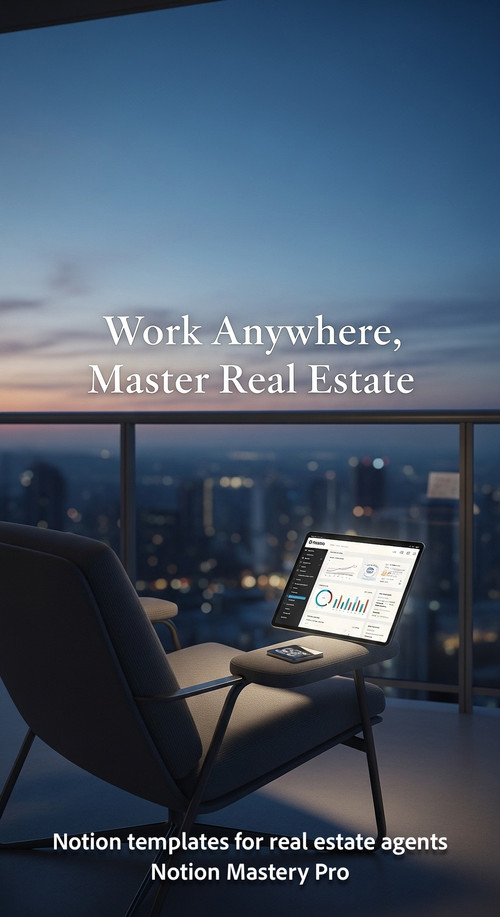 A minimalist highrise balcony at dusk with a comfortable chair and a tablet displaying a clean Notio.jpg