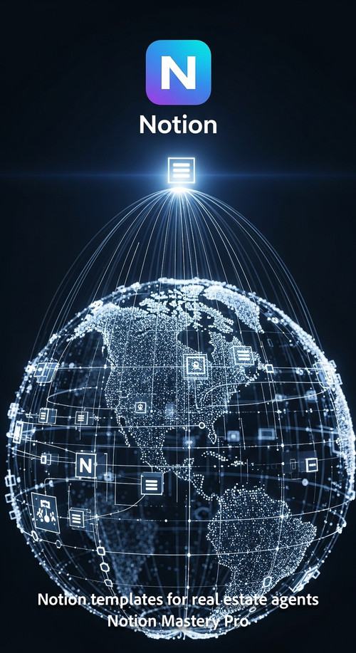 A futuristic visualization of interconnected data nodes forming a globe with a prominent Notion icon.jpg