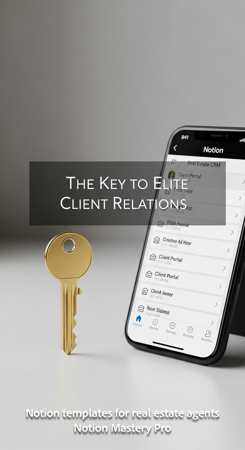 A single minimalist golden key and a smartphone displaying a Client Portal entry within a Notion rea.jpg