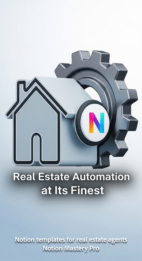 Abstract 3D icon of a house and a gear with a central Notion logo Overlay Real Estate Automation at .jpg