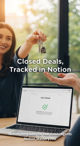 Blurred image of a realtor handing over keys foreground laptop with a Notion Deal Closed screen Over.jpg
