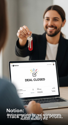 Blurred image of a realtor handing over keys foreground laptop with a Notion Deal Closed screen Over.jpg