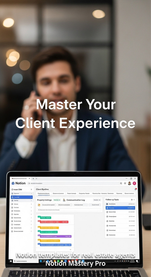 Blurred image of a realtor talking on the phone foreground laptop with a Notion CRM Overlay Master Y.jpg