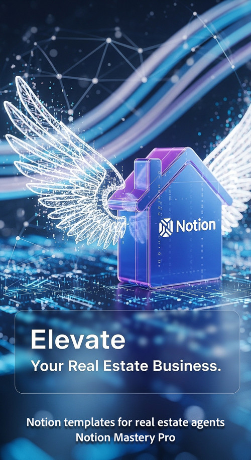 Abstract 3D render of a house icon with digital wings and a Notion logo Overlay Elevate Your Real Es.jpg