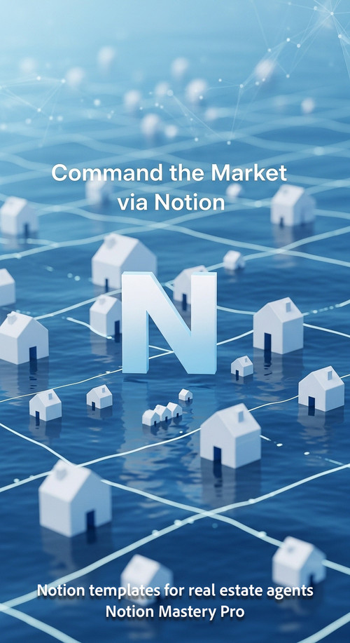 Abstract 3D render of house icons floating in a blue digital ocean with a Notion N Overlay Command t.jpg