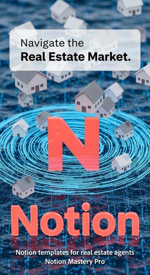 Abstract 3D render of house icons floating in a blue digital ocean with a Notion N Overlay Navigate .jpg