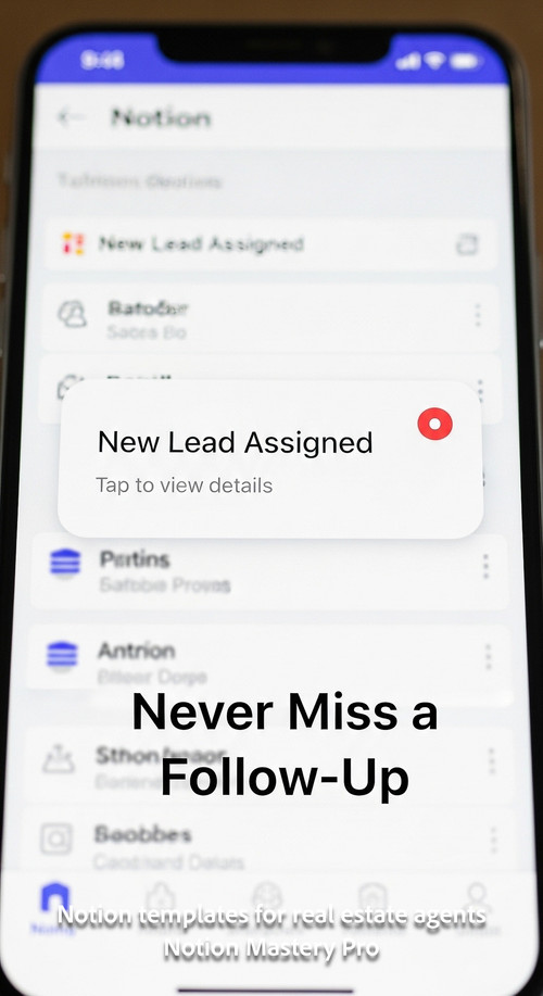 Close up of a smartphone notification showing New Lead Assigned over a blurred Notion background Ove.jpg