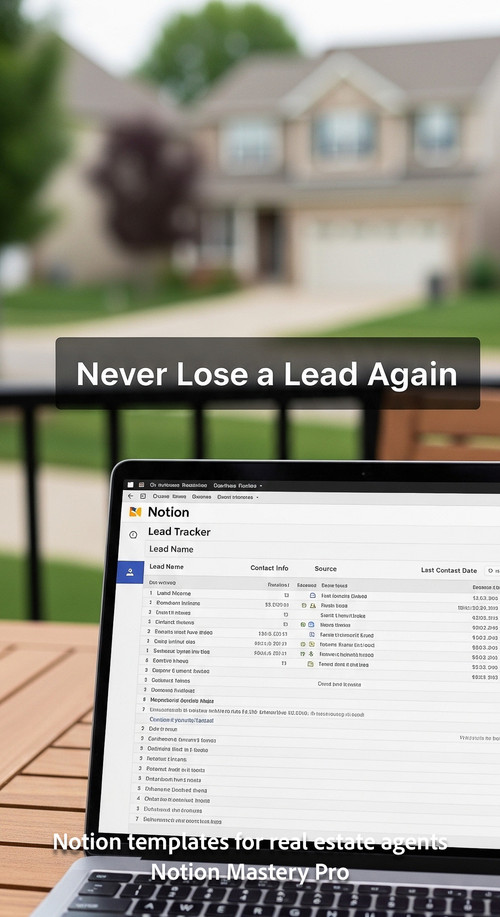 Blurred background of a suburban neighborhood foreground laptop with a Notion lead tracker Overlay N.jpg