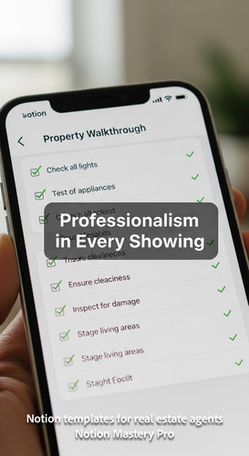 Close up of a smartphone showing a Notion property walkthrough checklist Overlay Professionalism in .jpg