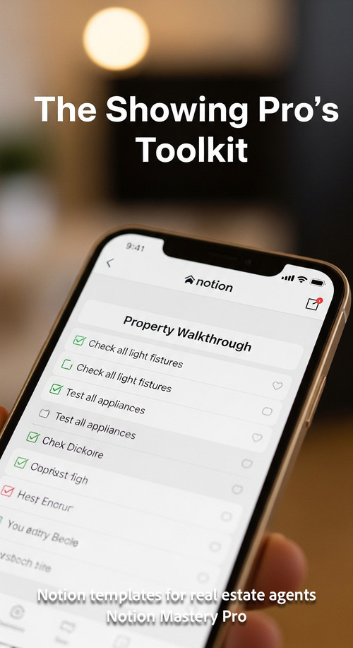 Close up of a smartphone showing a Notion property walkthrough checklist Overlay The Showing Pros To.jpg