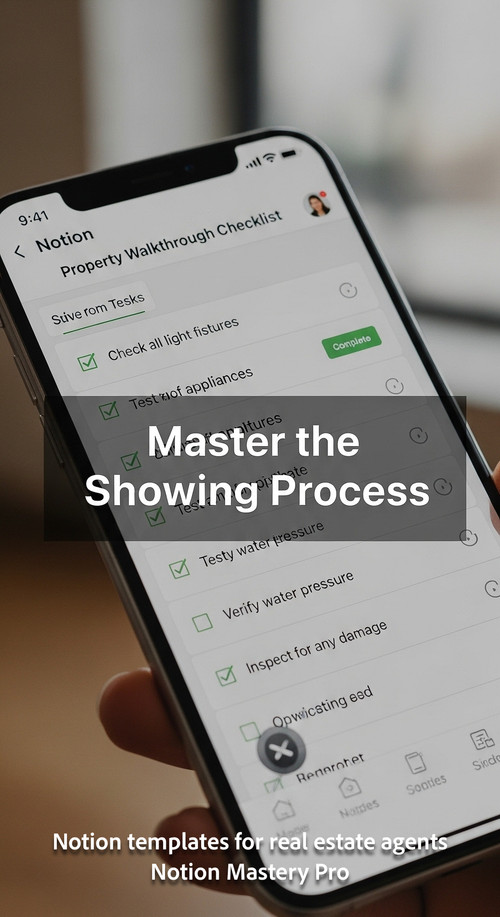 Close up of a smartphone showing a Notion property walkthrough checklist Overlay Master the Showing .jpg